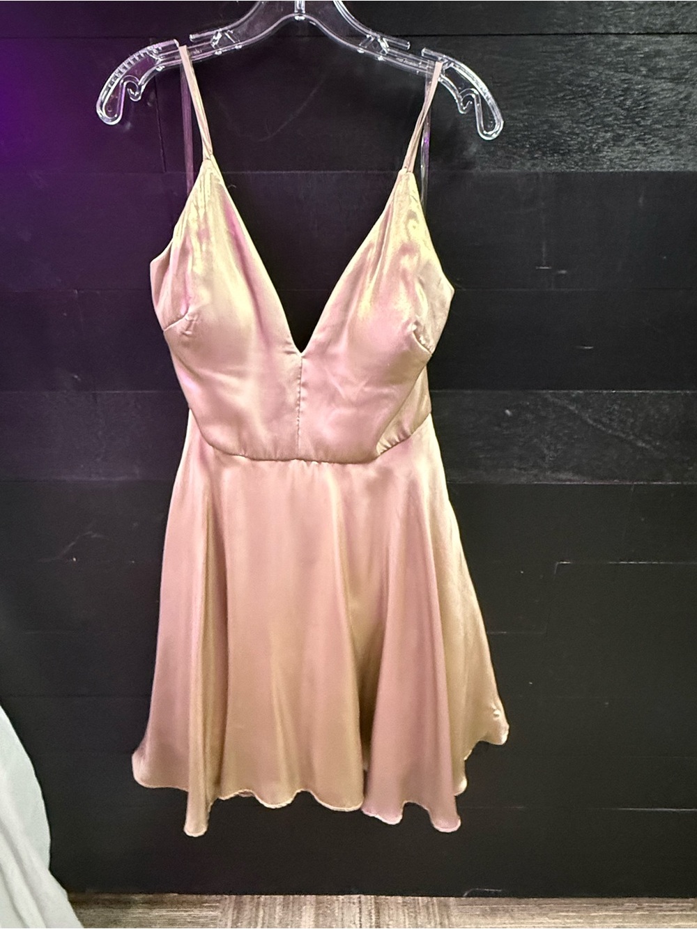 Satin V-Neck Mini Dress in Blush Pink